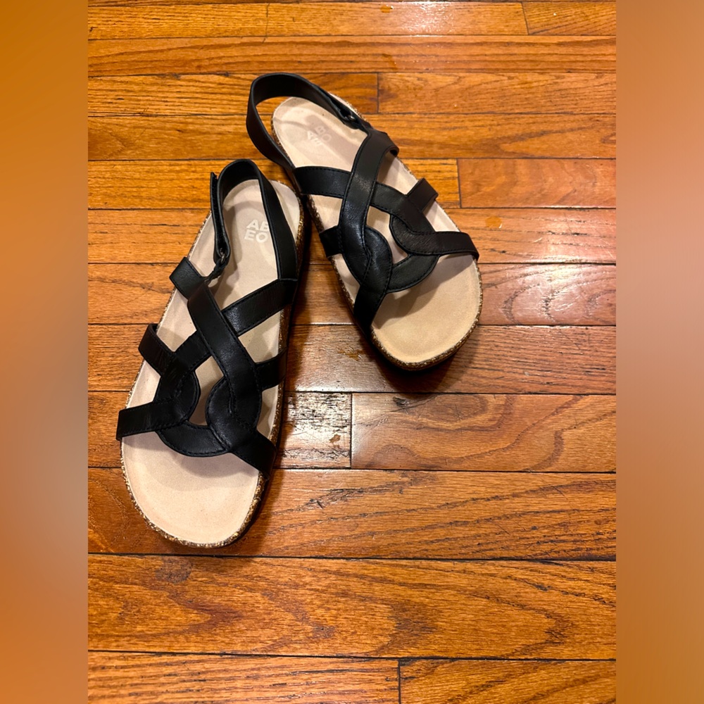 #5 ABEO Strappy Black Wedge Sandals size 11